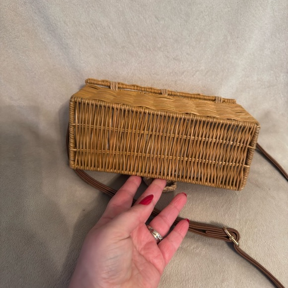 Woven Straw Crossbody Bag with Brown Strap - Picture 7 of 8